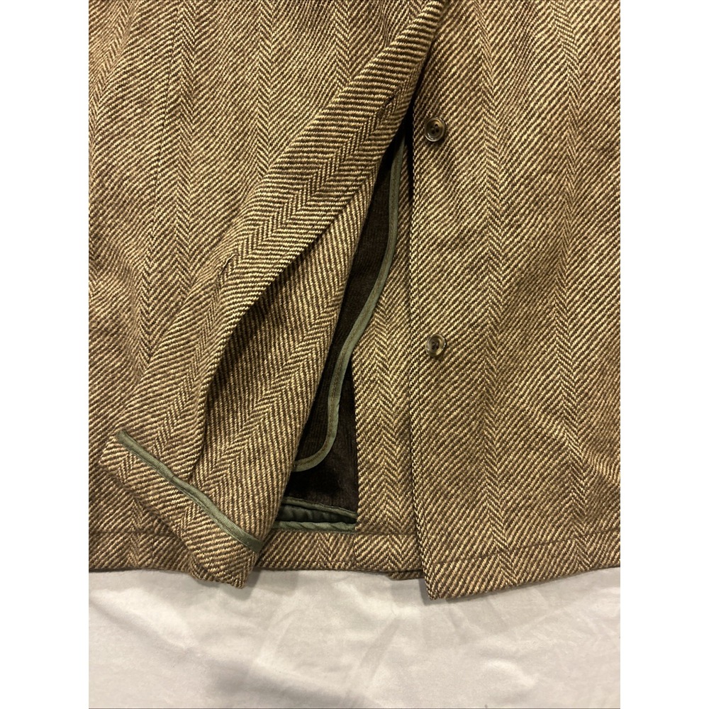 Vtg Sears Herringbone Wool Blend Coat Mens Large Faux Fur Collar Lined 60s 70s - Picture 11 of 16